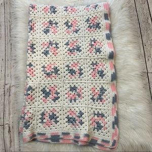 Handmade Cream, Pink & Purple Crochet Baby Girl 55x33” Blanket